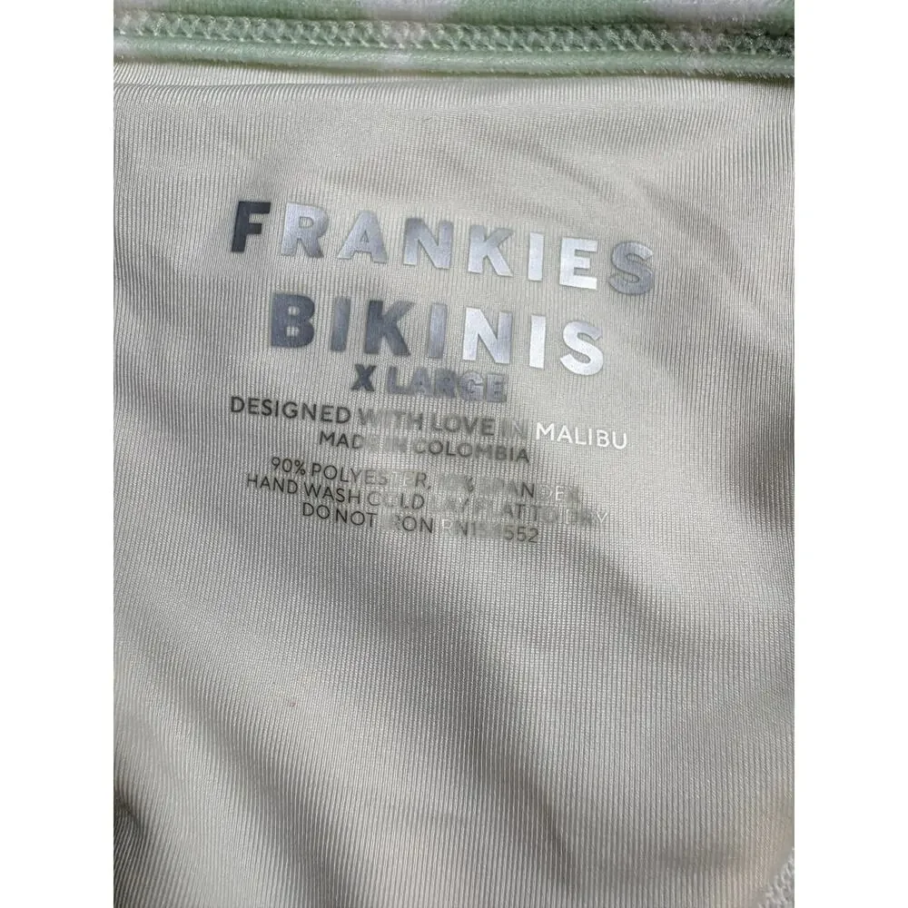 Frankie's Bikinis Tatum Triangle Velvet Bikini Set Green and White Size XL NWT
